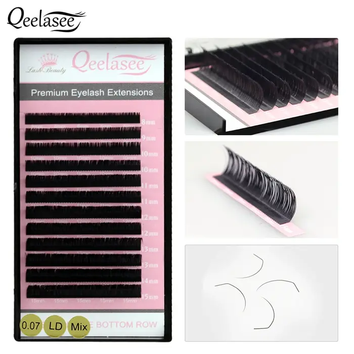 Qeelasee Extensions de cils L L + LC LD Curl vison noir mat naturel doux PBT