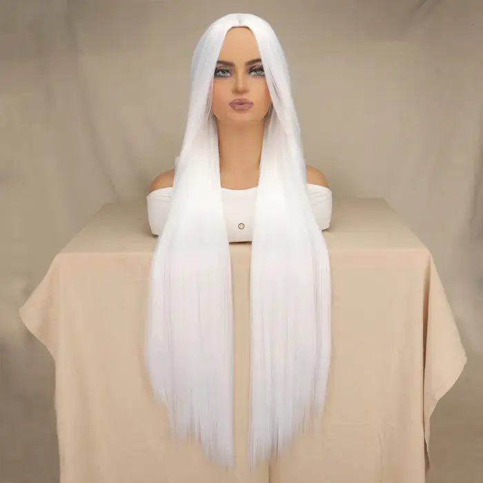 Perruque Synthétique Lisse Blanche Super Longue de 100 cm