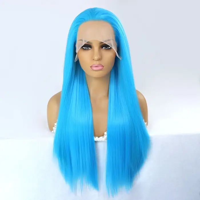 Perruque Lace Front Synthétique Brillante, Cheveux Brillants dans le Noir, Vert, Bleu, Rose, 13x3, C