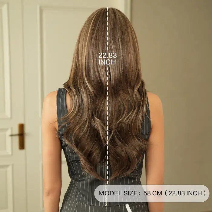 NAMM nouvelle perruque ondulée brune avec frange met en évidence les cheveux blonds