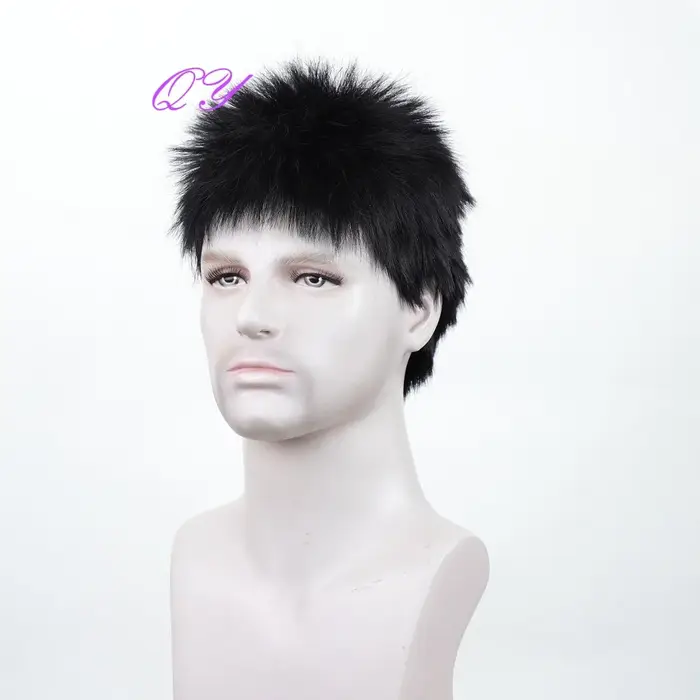 Perruque synthétique courte de 2 pouces pour hommes, noire, belle avec frange, coupe Pixie, perruque
