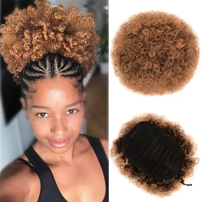Chignon Afro Puff 8 pouces | Queue de cheval crépue bouclée avec cordon de serrage pour femme | Extension de cheveux