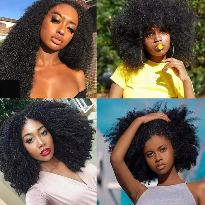 Afro crépus bouclés 4x4 5x5 dentelle fermeture Extensions de cheveux humains vague bouclée 4x4 5x5 Transparent