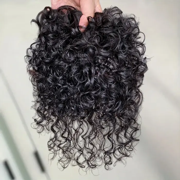 13x14CM cheveux humains bouclés Topper avec frange sans couture moelleux court bouclés pince en Topp