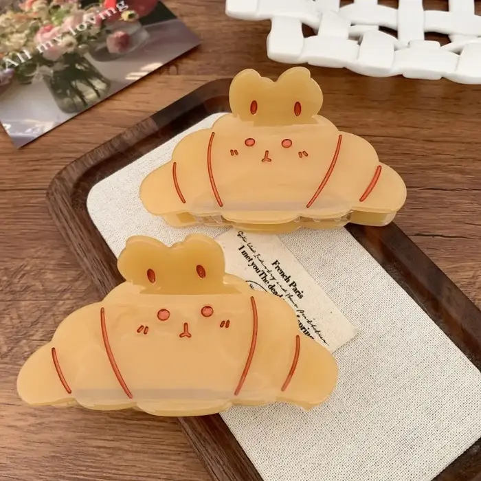 Style coréen Croissant cheveux griffe café drôle français diamant crabe pince chapeaux Kawaii acide acétique requin