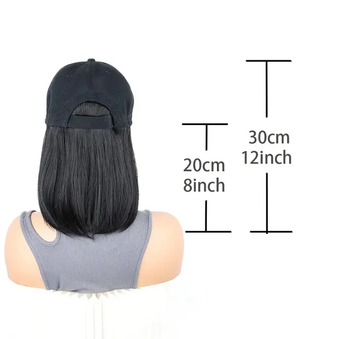 Perruques synthétiques courtes et lisses pour chapeau Bobo, casquette de Baseball, postiche réglable