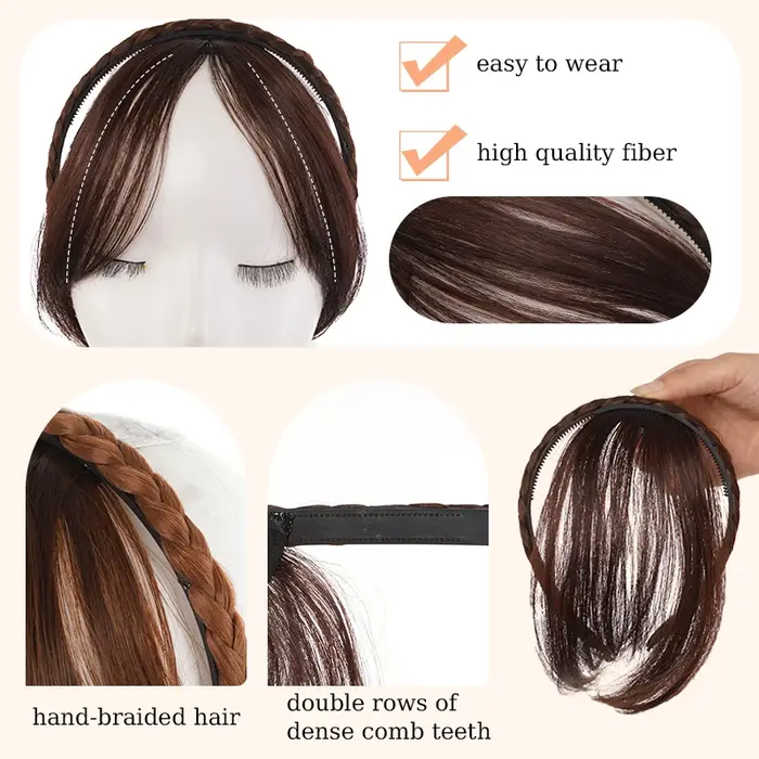 Bandeau tressé synthétique avec frange de cheveux