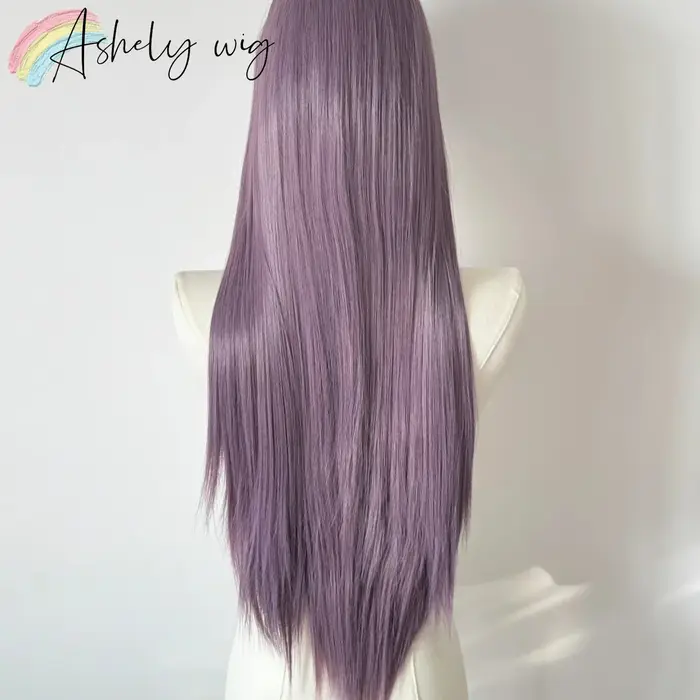 Perruque violette longue droite en dentelle pour femme
