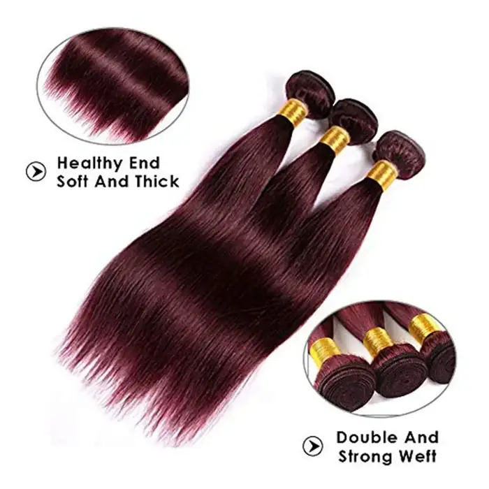 Couleur # Extensions de cheveux humains lisses bordeaux 99J