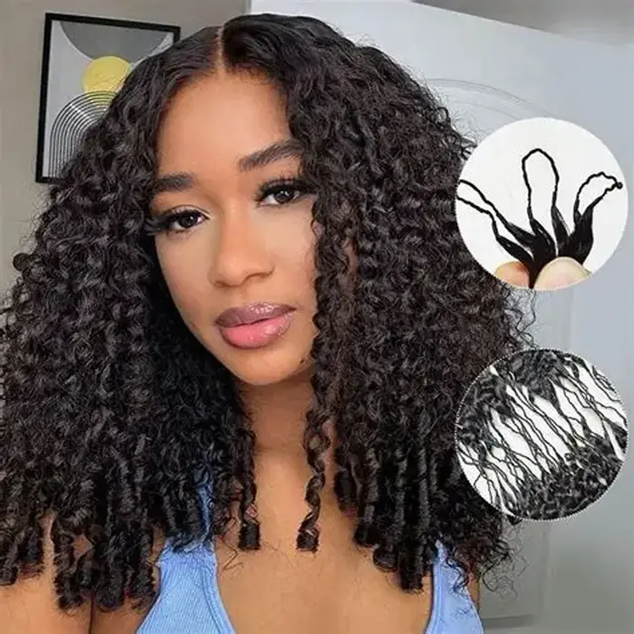 Extensions de cheveux humains au crochet pré-bouclées 60g, bouclées birmanes, en plumes, réutilisabl