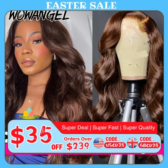 Wow ange chocolat brun HD dentelle frontale perruque vague de corps 250% 13x6 HD dentelle avant perr