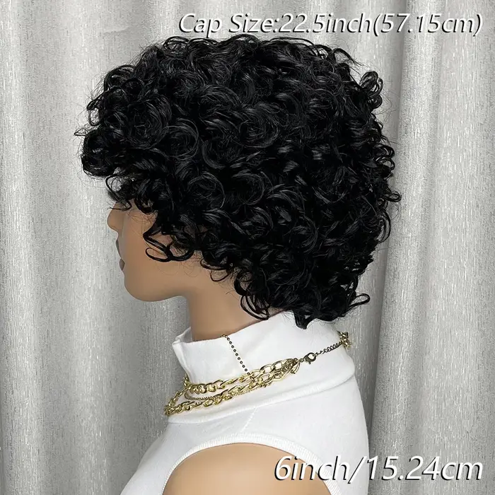 Perruque de cheveux humains crépus bouclés, Bob court avec frange pour femmes noires, faite à la Mac