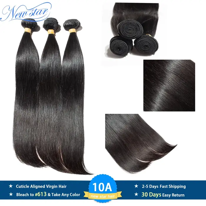 Bundles brésiliens de cheveux raides, New Star, vierge, tissage de cheveux humains, document naturel