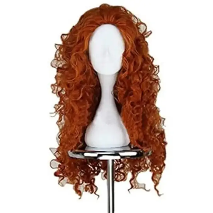 Perruque synthétique longue bouclée rouge marron