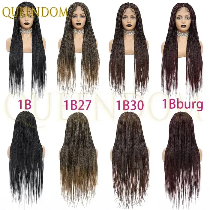 Perruques tressées synthétiques sans nœuds en boîte pleine dentelle Cornrow