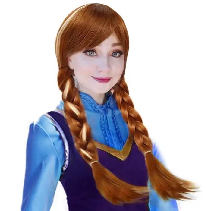 Perruque de Cosplay Longue Brune avec 2 Tresses pour Femme