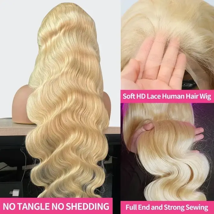 13x6 HD Transparent 613 Blonde dentelle frontale perruques de cheveux humains vague de corps dentell