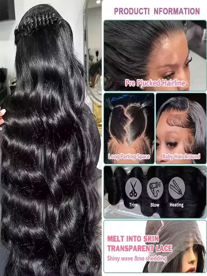 40 42 pouces vague de corps perruques de cheveux humains 250% densité 13x6 HD avant de lacet perruqu