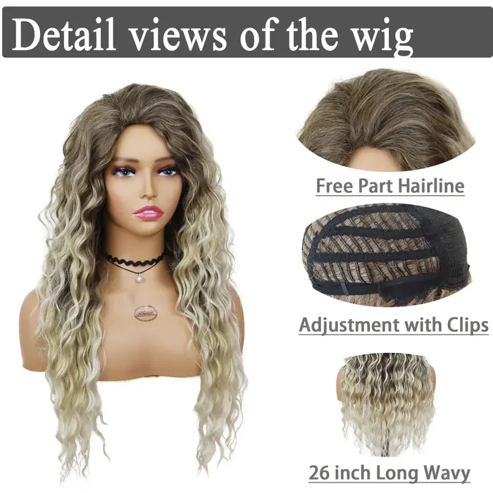 Perruque bouclée synthétique longue ondulée Ombré Blonde pour femmes