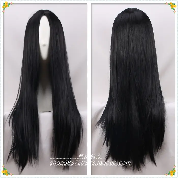 Perruque de Cosplay de Famille Addams pour Femme, Cheveux Synthétiques Noirs, Longs et Lisses, Raie 