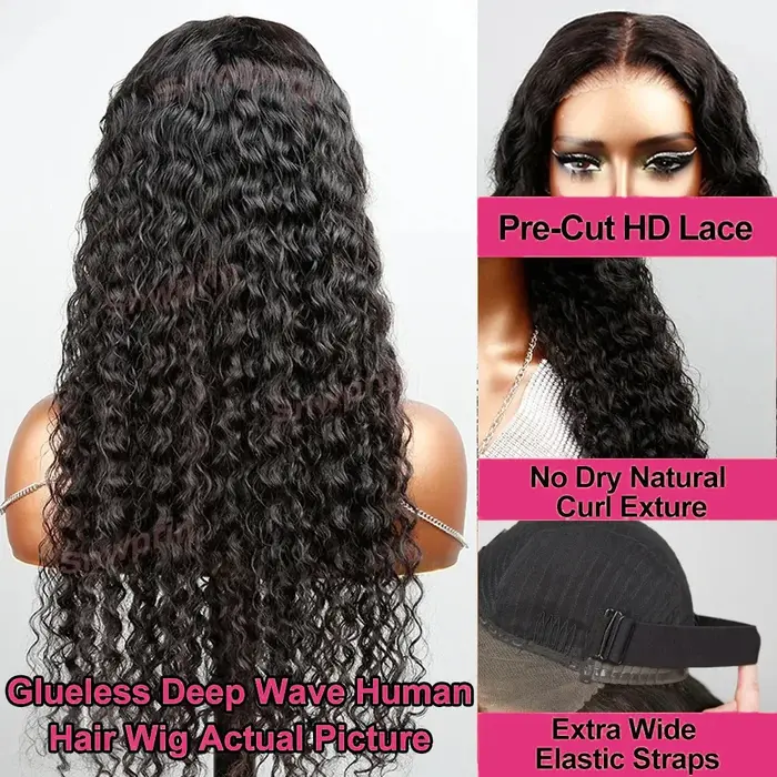 Perruque sans colle 7x5 Wear Go, 30-34 pouces, perruque frontale Deep Wave 13x6 sans colle HD, perru