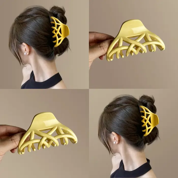 Nouvelle pince à cheveux jaune grande taille avec fleurs bleues