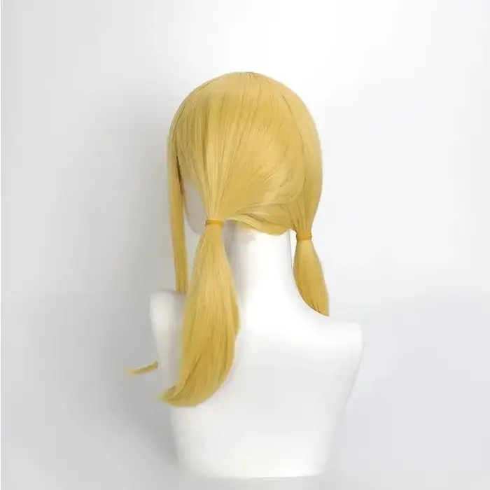 Lucy Cosplay perruque intégrée Double tressé cheveux Style or jaune fée queue