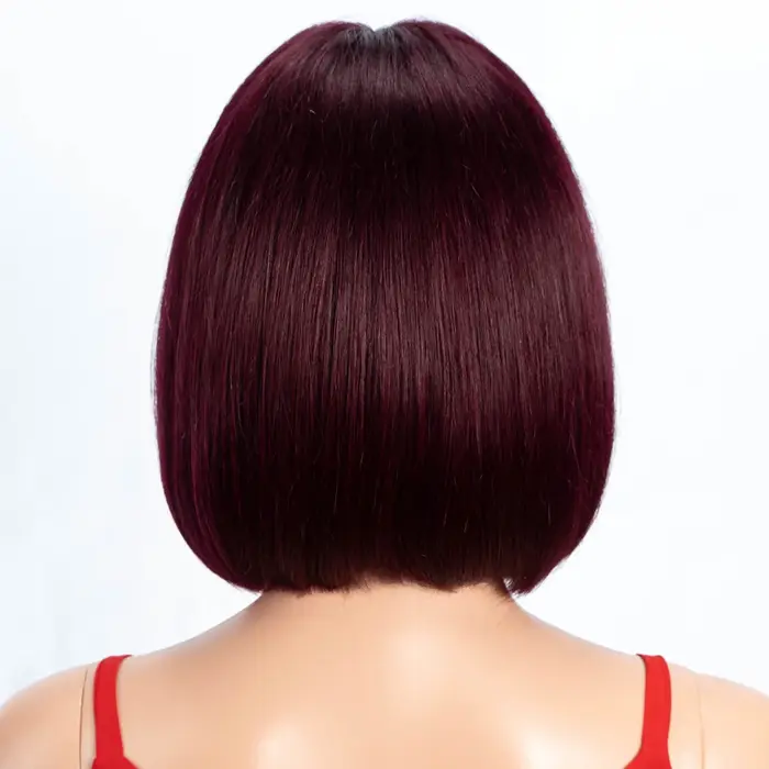 Perruques Lekker Burgundy en solde, 100% cheveux humains, courtes, lisses, coupe bob, raie au milieu, Lace Front pour femmes, cheveux brésiliens Remy, sans colle