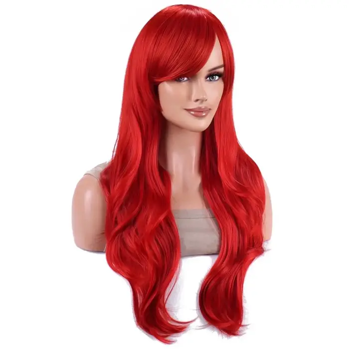 Probeauty perruque sirène synthétique longue rouge bouclée vague de corps