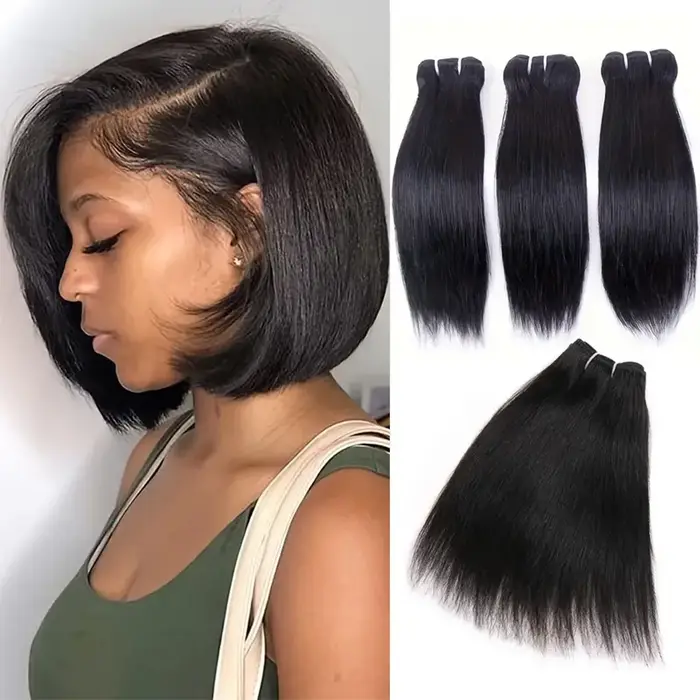 Bundles de cheveux humains courts droits brésiliens Sophia, tissage de cheveux humains vierges, exte