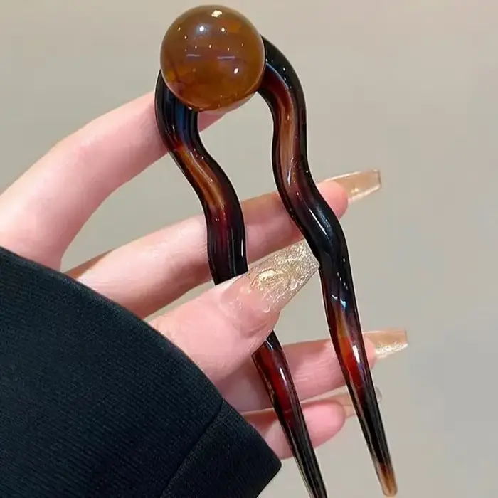 Bâtonnets de cheveux en perles, épingle à cheveux en forme de U pour femme, tête de boulette de vian