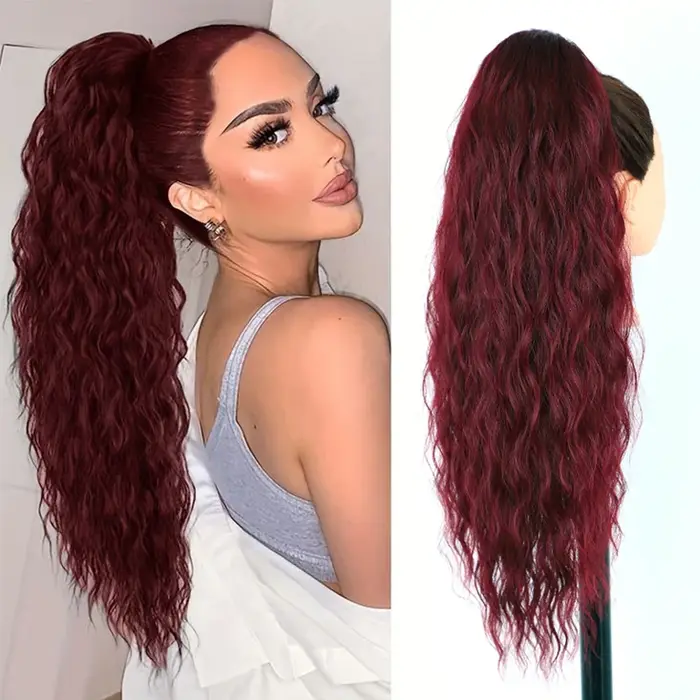 Extension de cheveux queue de cheval ondulée longue bouclée pour femmes cordon