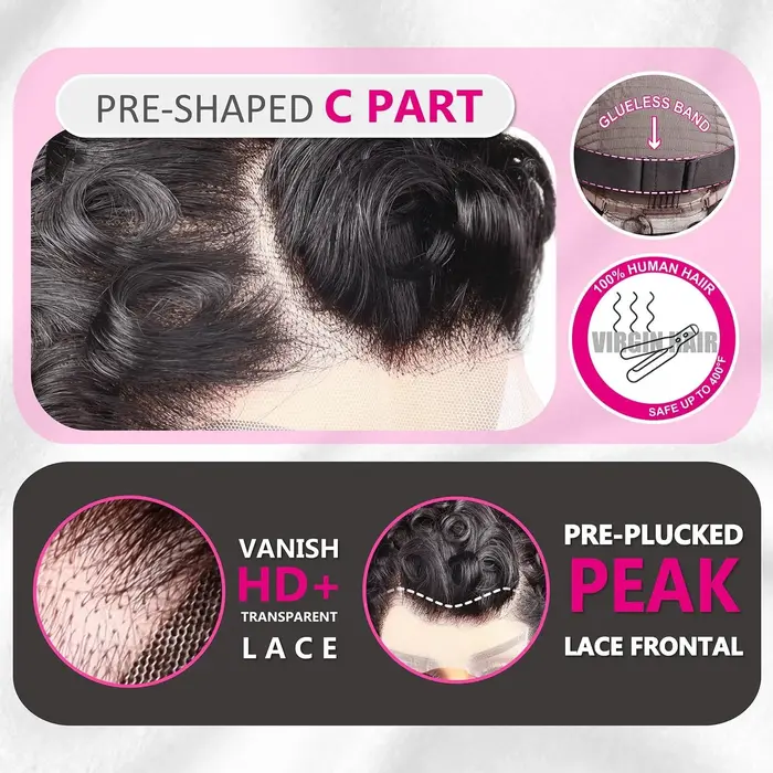 Perruque brésilienne Remy Deep Wave Pixie Cut 13x4 Lace Front