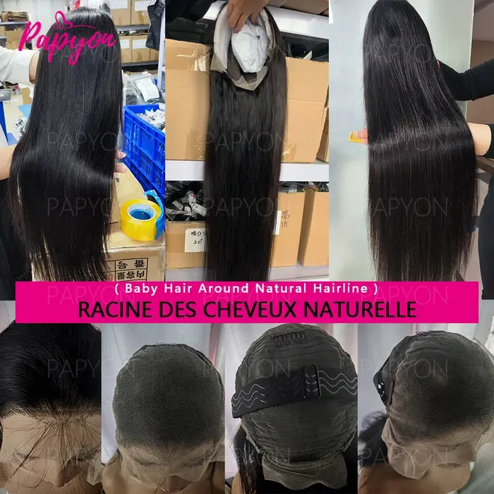 200% Density 30 Pouces Lisse Perruques Cheveux Humains 13X6 Perruque Brazilian   HD Transparent Lace