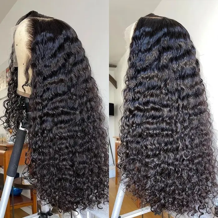 Perruques de cheveux humains bouclés pour femmes, vague d'eau, devant en dentelle, 13x4, vague profo