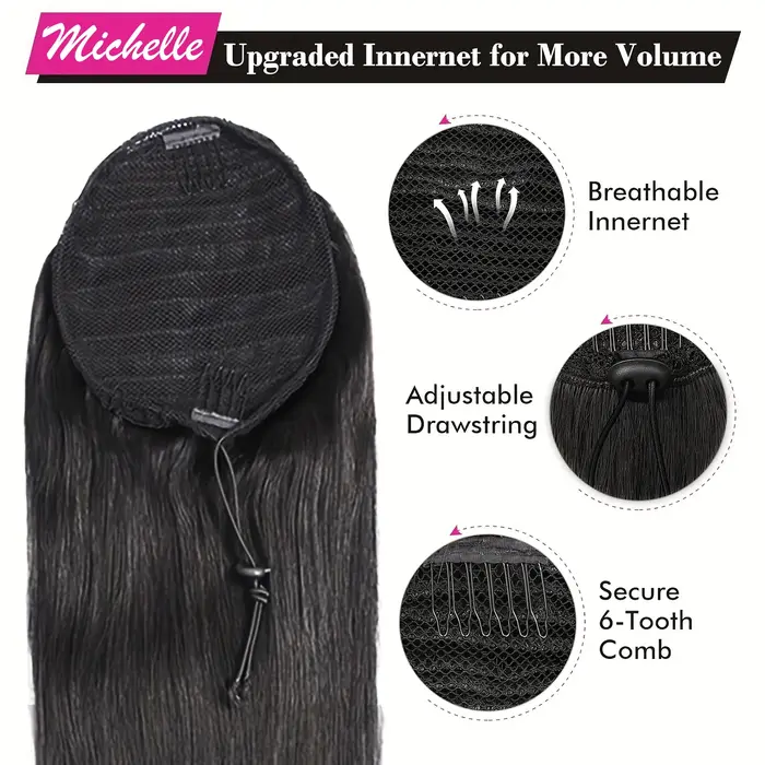 10-26 pouces longue droite cordon queue de cheval Extensions 100% cheveux humains enrouler autour du Clip