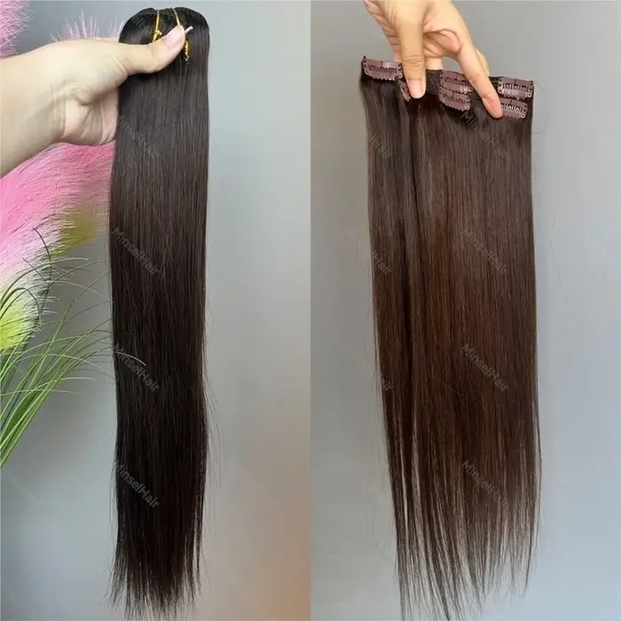 Extensions de cheveux naturels Remy à clipser, ombré brun, postiche durable, soyeux, épais et sans f