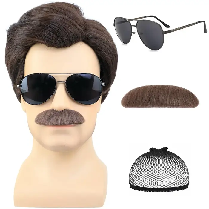 Perruque synthétique courte marron pour hommes