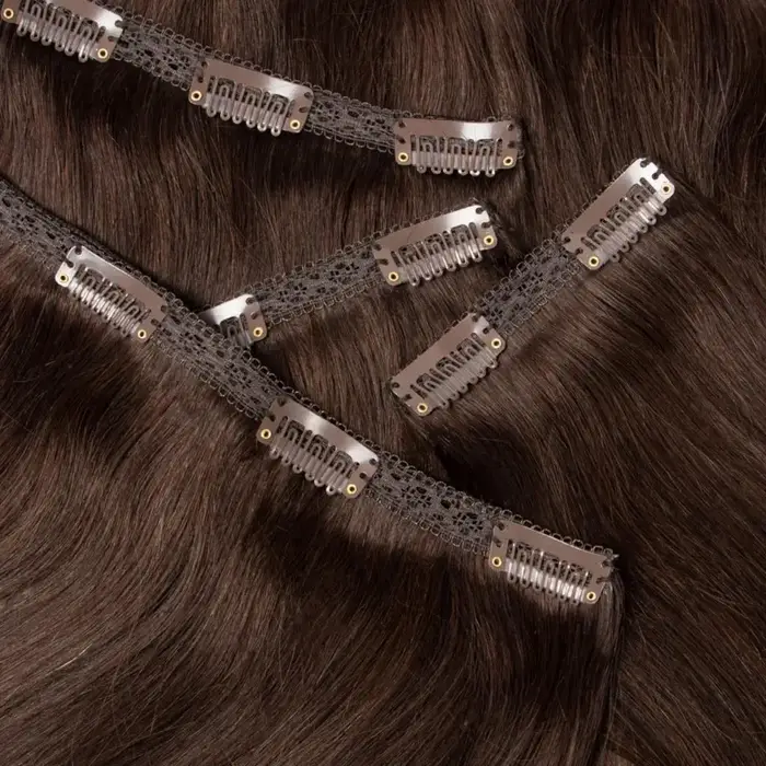 Extensions de Cheveux Humains à réinitialisation Brun Foncé