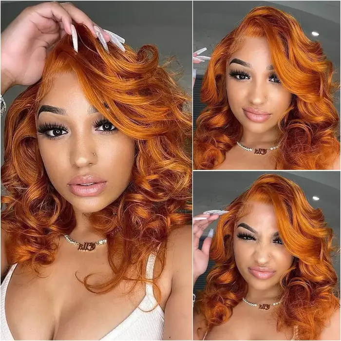 Perruque de gingembre cheveux humains Orange vague de corps Bob perruque sans colle perruque 4x4 Hd