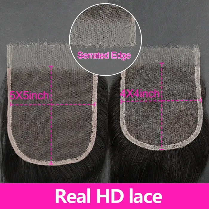 Perruque Lace Frontal Closure HD Invisible 5x5, cheveux humains Remy, Body Wave, pre-plucked, peau f