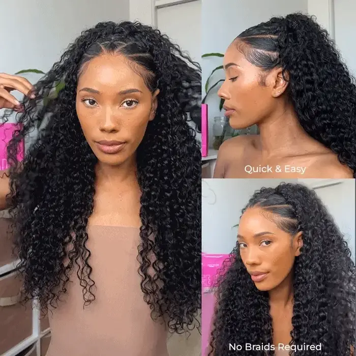Perruque mi-tête bouclée en cheveux humains 250% densité