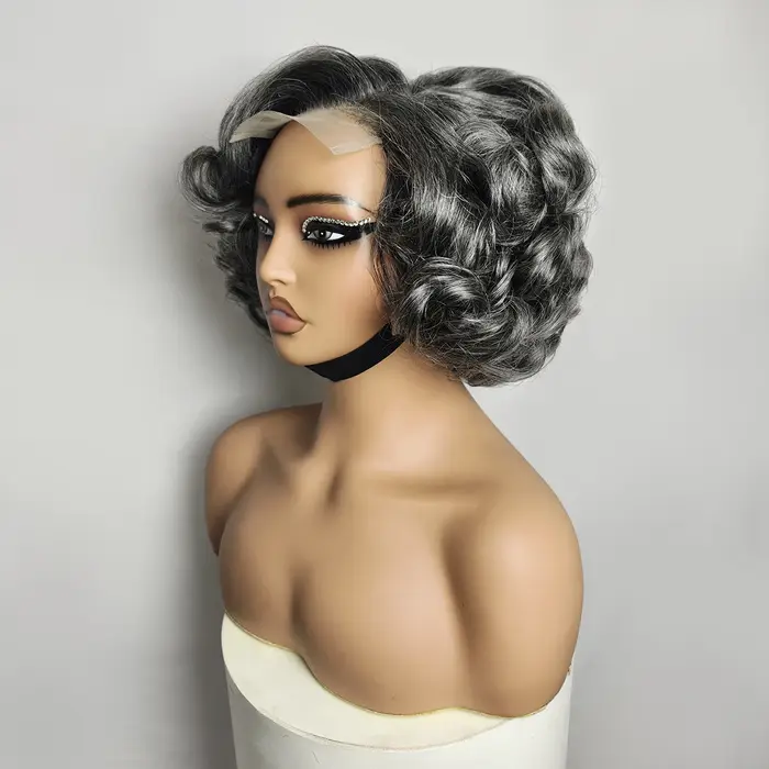350% vague rebondissante couleur grise 4x4 HD dentelle fermeture perruques de cheveux humains haute densité porter et