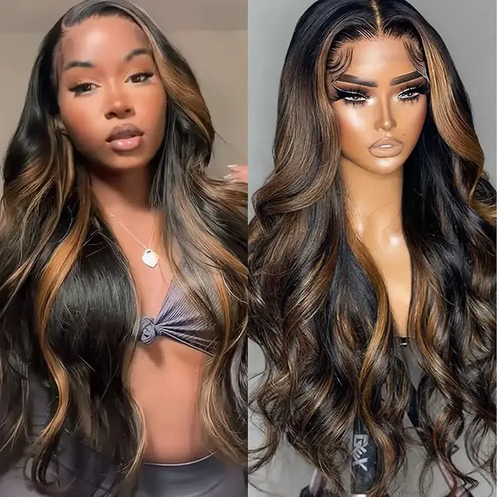 Perruque Lace Front Wig Body Wave Naturelle à Reflets Ombré 1B/30, 13x6, 13x4, Transparente, pour Fe