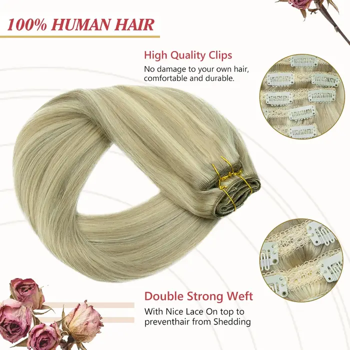 Extensions de cheveux humains à clipser