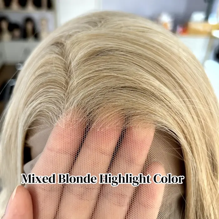 Perruque Lace Front Wig courte bouclée et ondulée à reflets blonds 13x4