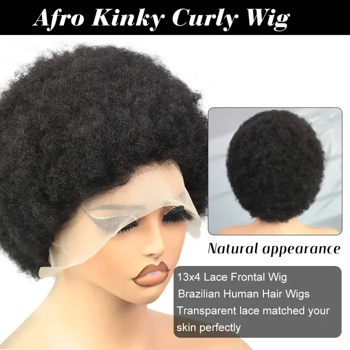 Perruque courte afro naturelle coupe pixie en cheveux humains