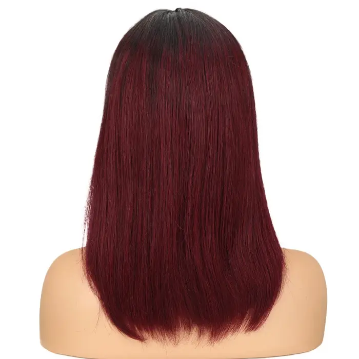 Perruque Bob Lace wig brésilienne naturelle lisse, cheveux longs, brun, rouge, partie T, perruque La