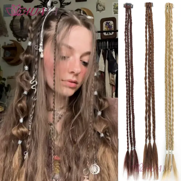 HUAYA-Tresses frontales à clipser avec 3 tresses sur chaque clip, 22 pouces de long, postiches synthétiques naturelles et douces pour Gi