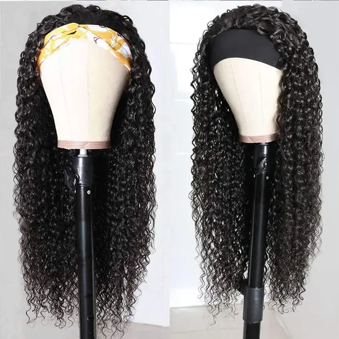 Crépus bouclés bandeau perruque cheveux humains pleine Machine faite 180% densité sans colle perruques